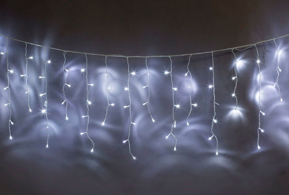 Светодиодная бахрома 5*0,7 м. 250LED. Белая Мерцающая, белый провод каучук