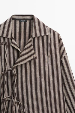 Massimo Dutti Рубашка в полоску с запáхом и завязками, черный