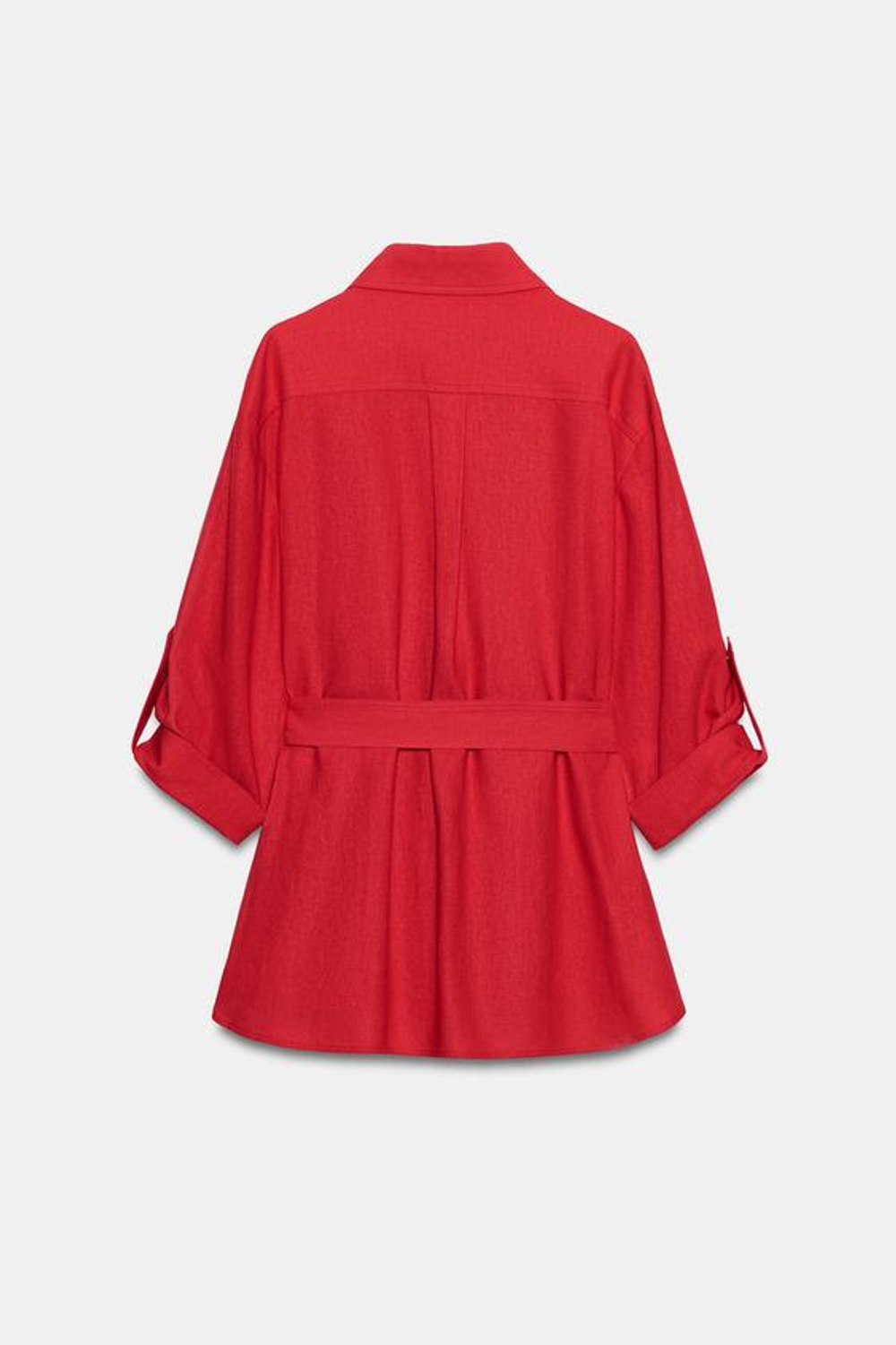 ZARA КУРТКА-САФАРИ ИЗ ЛЬНА С ПОЯСОМ, КРАСНЫЙ