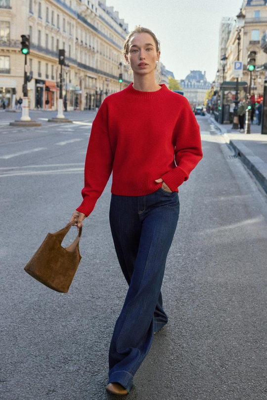 ZARA ОДНОТОННЫЙ СВИТЕР ИЗ МЯГКОГО ТРИКОТАЖА, КРАСНЫЙ
