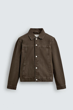 ZARA БАЗОВАЯ ДЖИНСОВАЯ КУРТКА, КОРИЧНЕВЫЙ