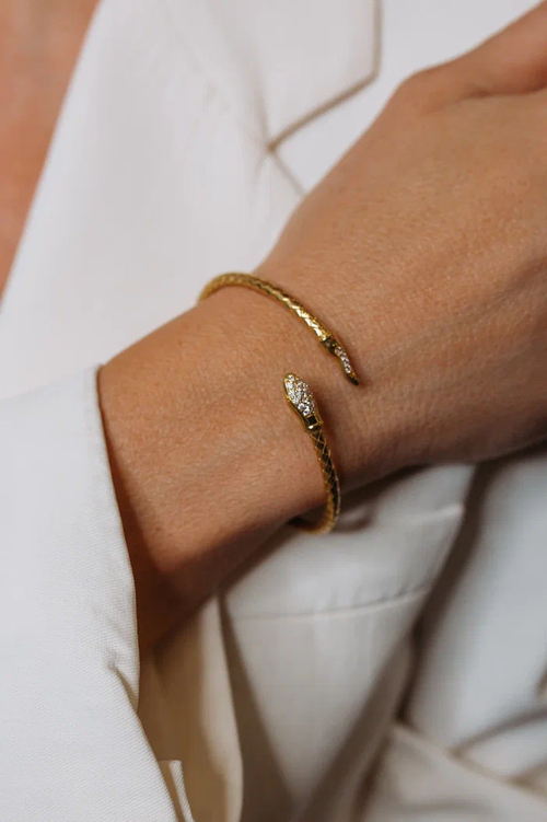 Браслет "Змея" с кристаллами в золочении