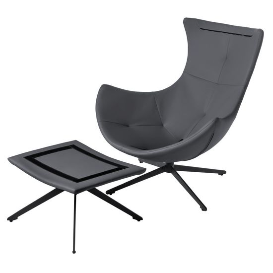 Комплект кресло HUG тёмно-серый, экокожа, шенилл с оттоманкой тёмно-серый, экокожа