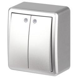 Выключатель ЭРА Эксперт 11-1205-03 двойной с подсветкой IP20 10АХ-250В ОУ алюминий | Эра Эксперт