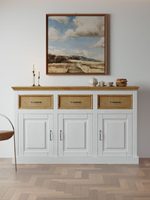 Комод, 145х38х87, Ландхаус, с ящиками, для одежды и игрушек, под телевизор, белый / бейц, Dipriz