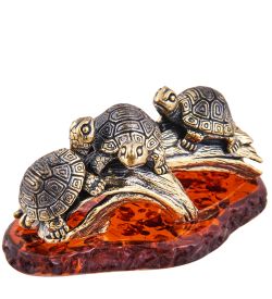 Народные промыслы AM-3720 Фигурка «Черепахи Трио» (латунь, янтарь)