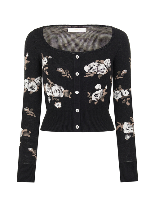 Жакет из трикотажа с розами, черный