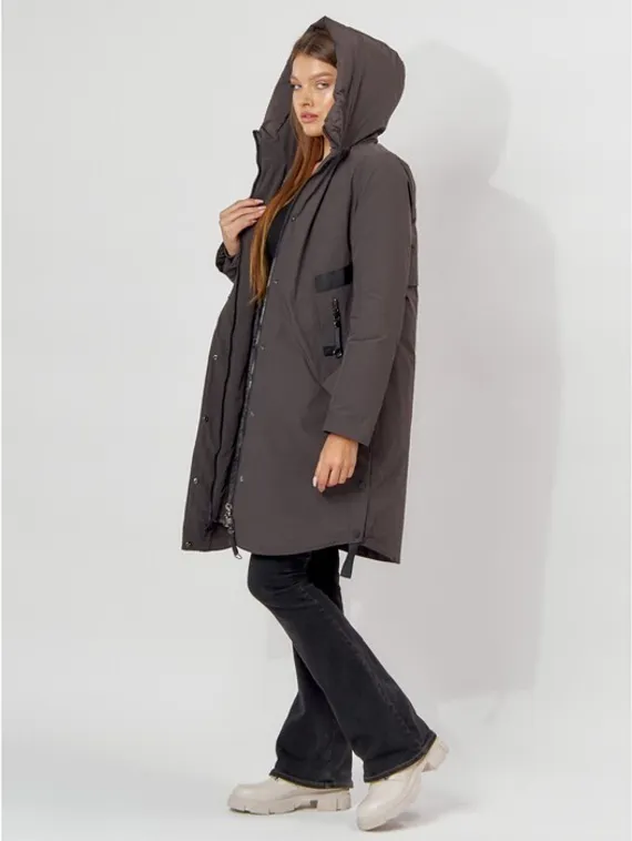 Пальто утеплённое женское, цвет тёмно-серый, размер 50