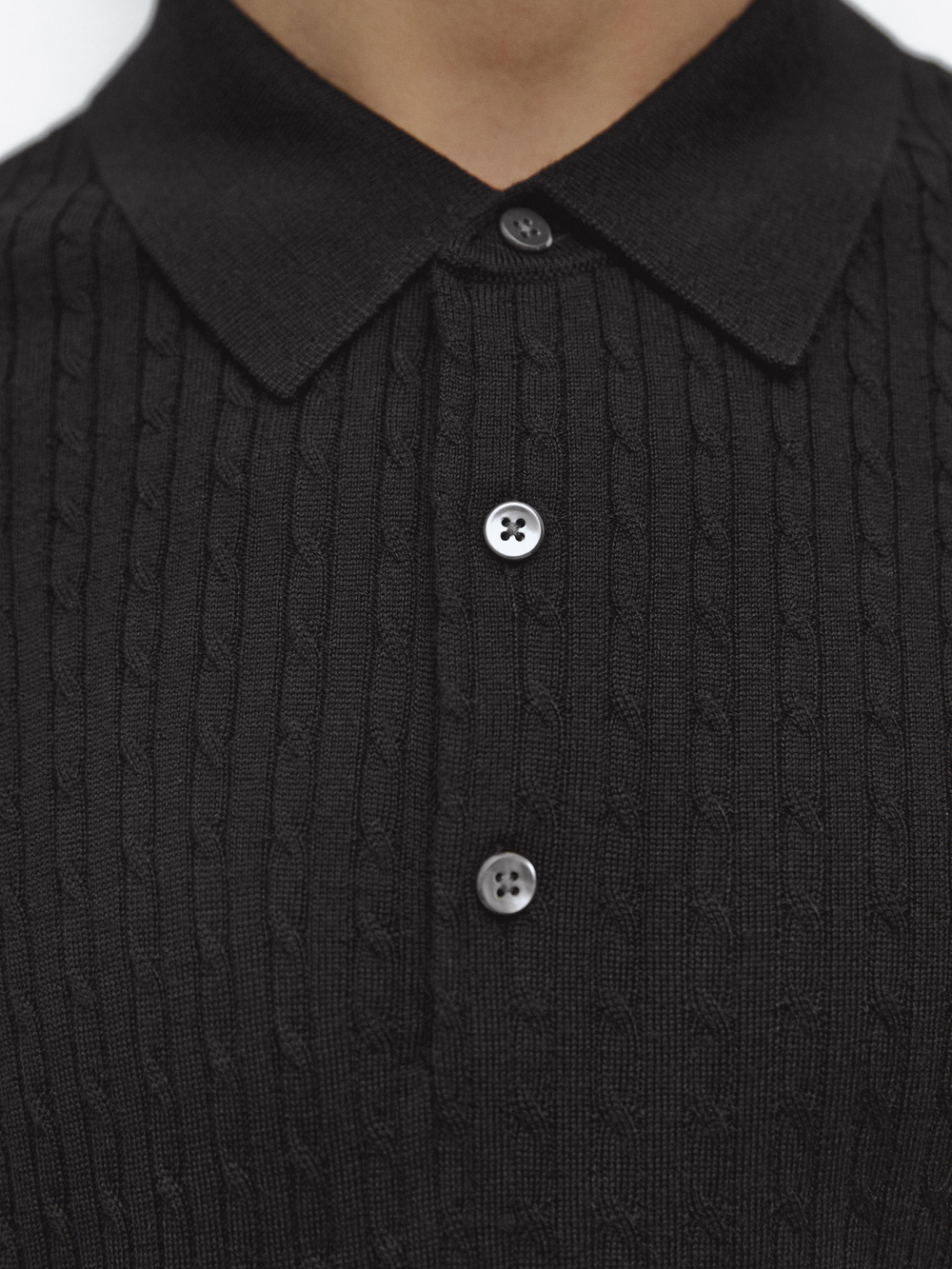 Massimo Dutti Трикотажный свитер-поло из мериносовой шерсти, черный