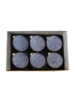 Набор шаров 10см 6шт ChristmasDeLuxe голубой с узором шампань