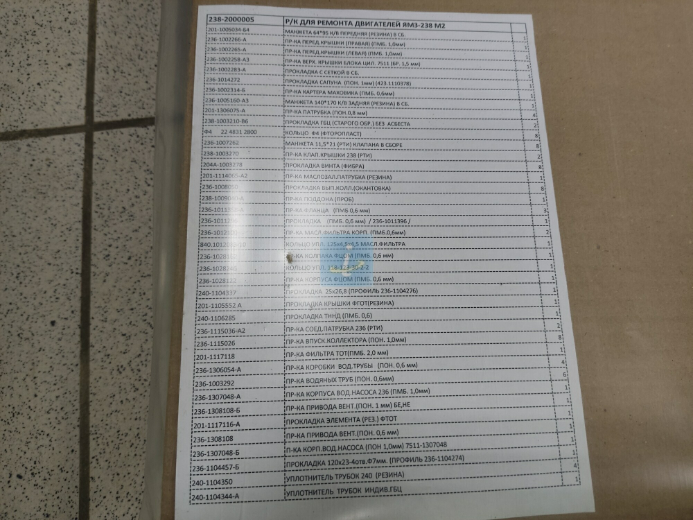 Комплект прокладок и манжет ЯМЗ 238