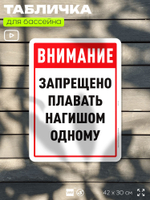 Табличка для бассейна "Внимание, запрещено плавать нагишом одному", на пляж, для общественной и частной зоны отдыха, информационная, 40х30 см, Silver Plane x Айдентика Технолоджи