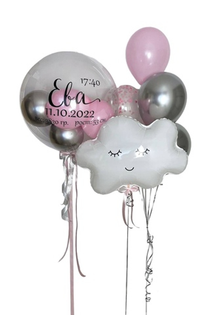 Воздушный сет шар-сфера Баблс (deco-bubbles) с шарами и надписью