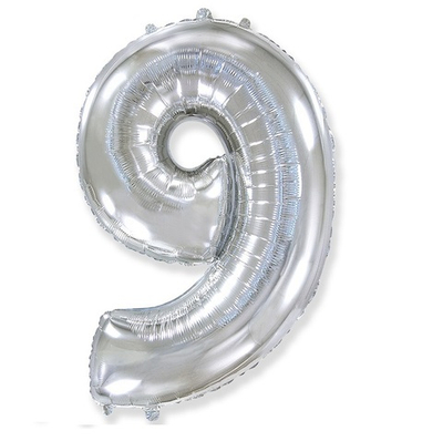 Шар фольга Цифра 9 Silver Серебро 102 см с гелием