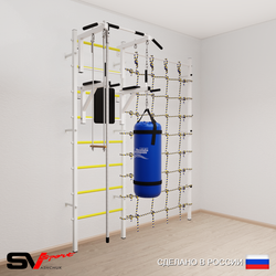 Шведская стенка Sv Sport усиленная 67610 (Турник стандарт/Брусья/Канат/Трапеция/Цепь/Мешок 15кг/Канатный лаз)