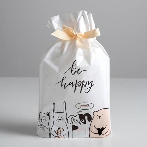 Пакет с лентой Be happy, 20 × 30 см