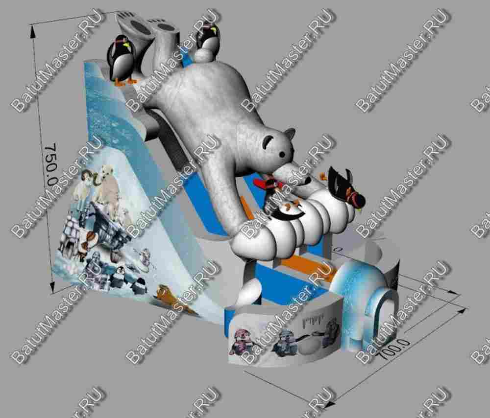 Большой надувной батут-горка "Мишка на севере"