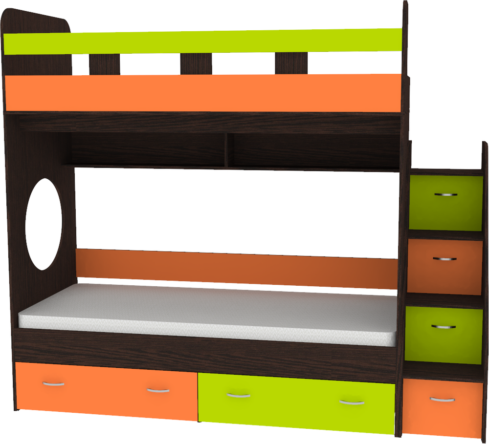 Двухъярусная кровать КарИВи Юниор 1 80х190 Венге Лайм, Оранжевый