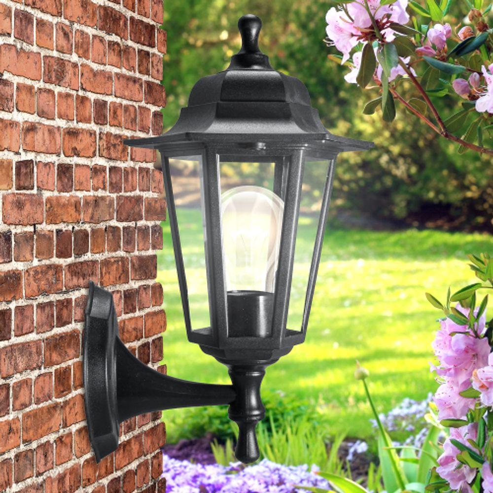 Садово-парковый светильник ЭРА НБУ 06-60-001 черный 6 гранный настенный IP44 Е27 max60Вт | Садово-парковые светильники