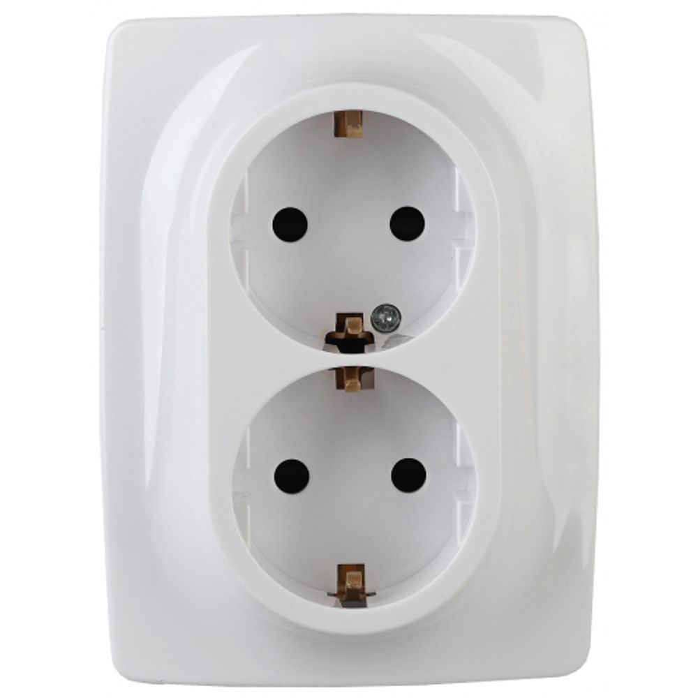 Розетка ЭРА Серия 12 12-2108-01 2X2P+E Schuko со шторками 16A-250В IP20 белый | Эра 12