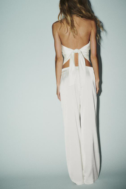 ZARA АТЛАСНЫЕ БРЮКИ С ВЫСОКОЙ ПОСАДКОЙ, ЭКРЮ