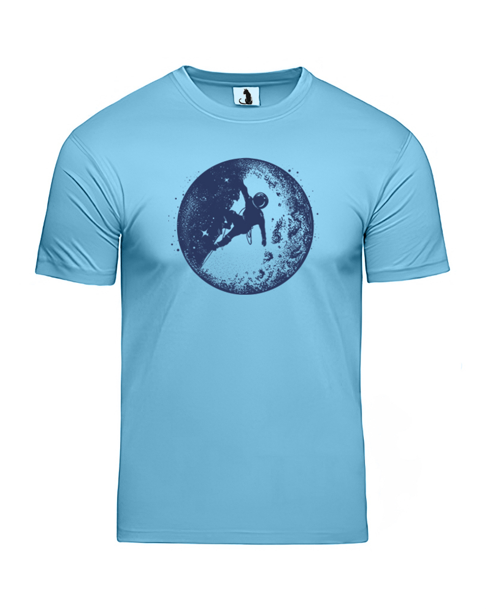 Футболка Космонавт на Луне unisex голубая с синим рисунком
