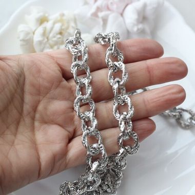 Цепочка с витым плетением 17*13 мм, родий, 50 см, А010