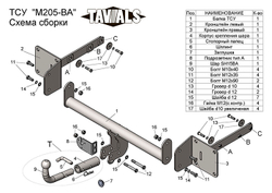Фаркоп(прицепное) Tavials для MERCEDES M CLASS (W164) 2005-2011/ MERСEDES GLS (W166) 2016 - г.в. (С БЫСТРОСЪЕМНЫМ ШАРОМ)(паспорт и сертификат в комплекте)(без электрики)T-M205-BA