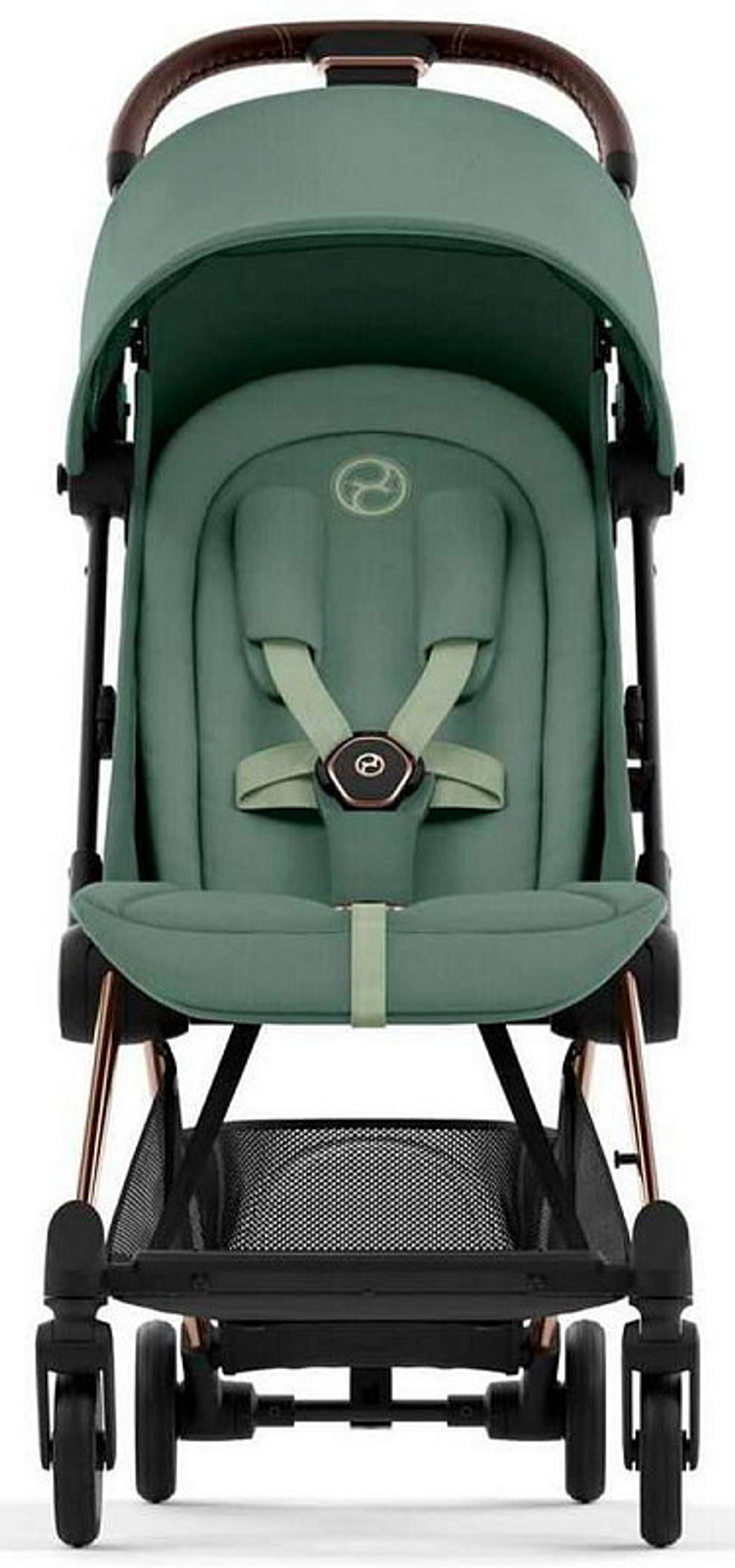 Коляска Cybex Coya Rosegold Frame Cloud G i-Size Lava Grey 2 в 1 Leaf Green с дождевиком и бампером