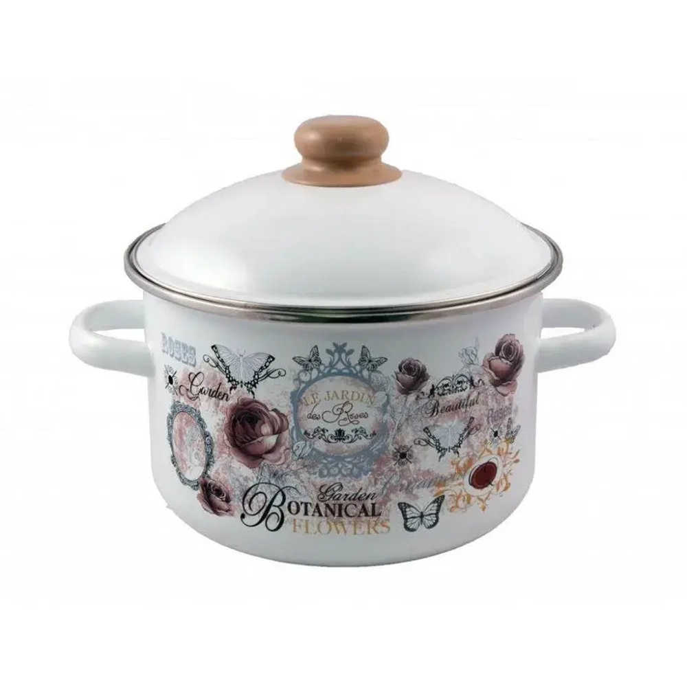 Кастрюля эмалированная 3,0л цилиндр Roses