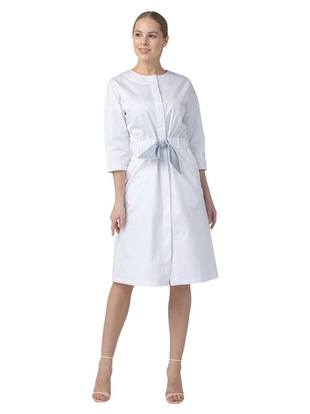 Платье медицинское Dr. Nice с серым поясом, белый, 48