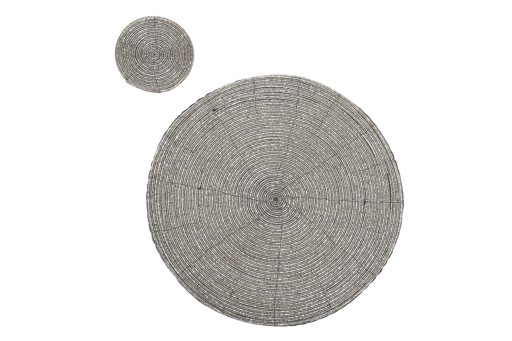 Набор подстановочных салфеток,бисер,серебро d35см(2шт)+10см(2шт)