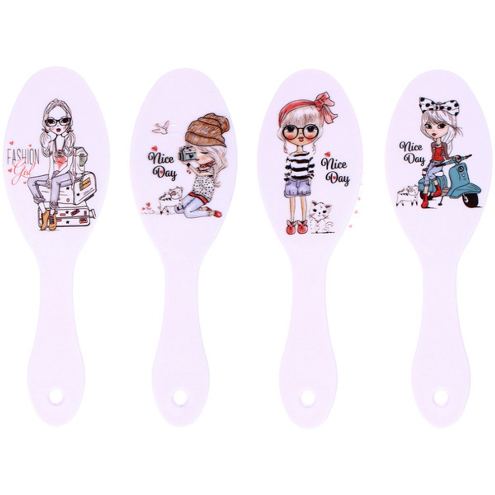 Расческа массажная детская овальная «МОДНИЦЫ», микс 4 дизайна, 17*5,3см (пакет с подвесом)