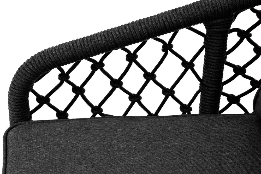 "Канны" диван 2-местный плетеный из роупа (узелки), каркас алюминий темно-серый (RAL7024) муар, роуп темно-серый круглый, ткань темно-серая 027