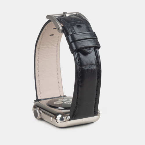 Ремешок для Apple Watch 40/41/42 mm из кожи аллигатора, черного цвета