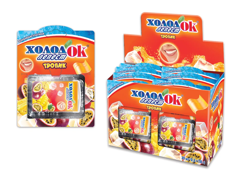 Конфета освежающая Холодок® (со вкусом тропических фруктов), 20*30*0,6г.