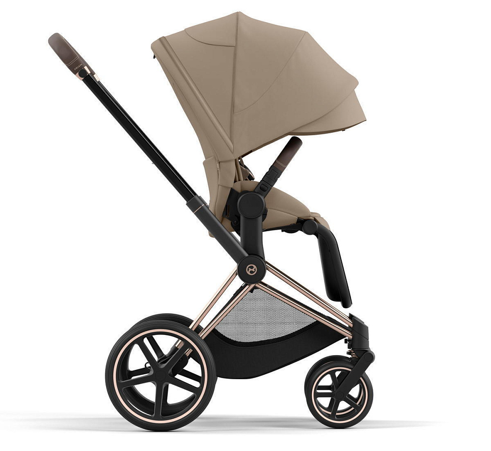 Коляска 3 в 1 Cybex Priam IV Rosegold complete и автокресло Aton B2 i-Size Bay Blue Cozy Beige