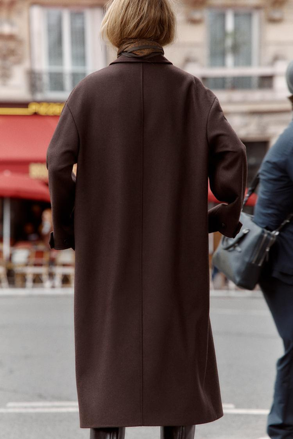 ZARA ПАЛЬТО С КОМБИНИРОВАННЫМ ВОРОТНИКОМ ИЗ ИСКУССТВЕННОЙ КОЖИ, КОРИЧНЕВЫЙ