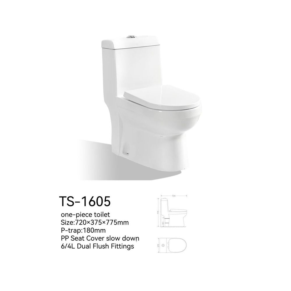 Унитаз монолитный SANITECO TS-1605 белый 720x375x775