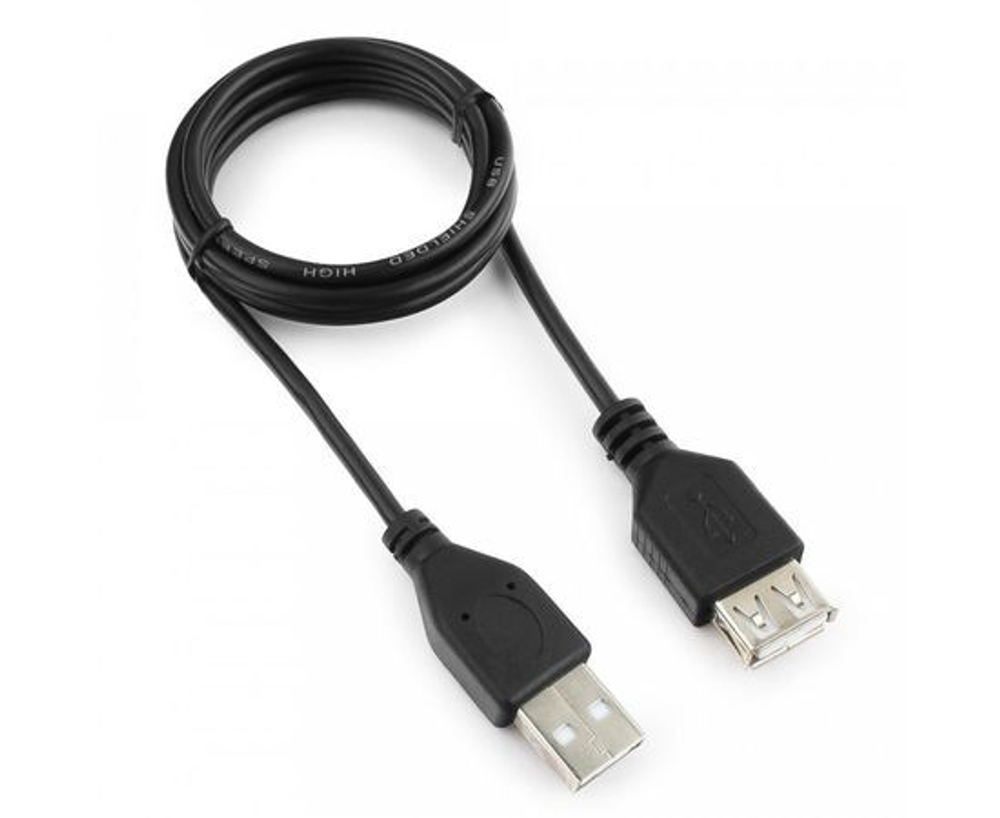 Кабель-удлинитель USB2.0 Гарнизон GCC-USB2-AMAF-1M, AM/AF, медь, 1м, черн, пакет