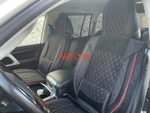 DD - 155 Красный / Комплект чехлов на сиденья, ткань черная, строчка красная, замша, 5 предметов, серия: ком-фо (за комплект) Оптом