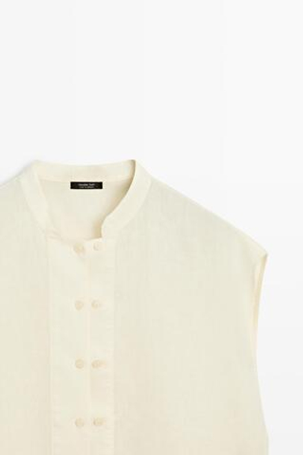Massimo Dutti Струящаяся рубашка из 100% льна с пуговицами, желтый