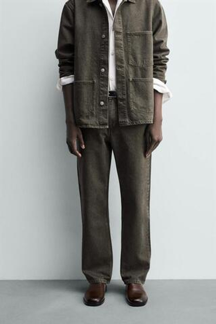 ZARA ДЖИНСЫ STRAIGHT FIT, ТЕМНЫЙ ХАКИ