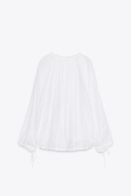 ZARA РУБАШКА С ВОРОТНИКОМ-СТОЙКОЙ И ЗАВЯЗКАМИ — ZW COLLECTION, БЕЛЫЙ