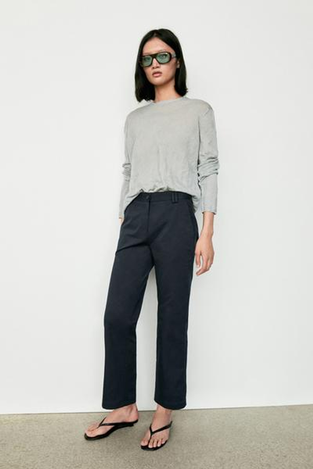 Massimo Dutti Эластичные хлопковые брюки-клеш, глубокий синий