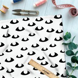 Ткань габардин чёрные глаза на белом фоне