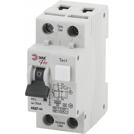 Автоматический выключатель дифференциального тока ЭРА PRO NO-902-08 АВДТ 64 C10 30мА 1P+N тип A