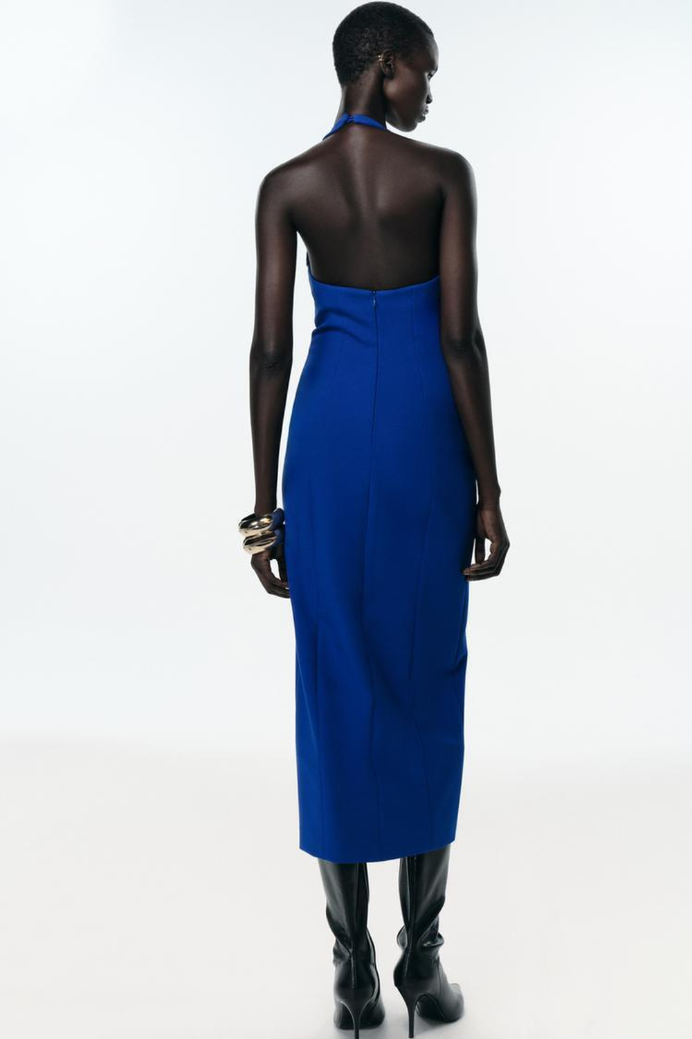 ZARA ПЛАТЬЕ МИДИ КРОЯ ТРУБА С ЗАПАХОМ, ЯРКО-СИНИЙ