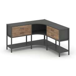 Shelf System Трехсекционный угловой стеллаж двухярусный с ящиками SN.STMU-231 Антрацит/Дуб Табак/Мет