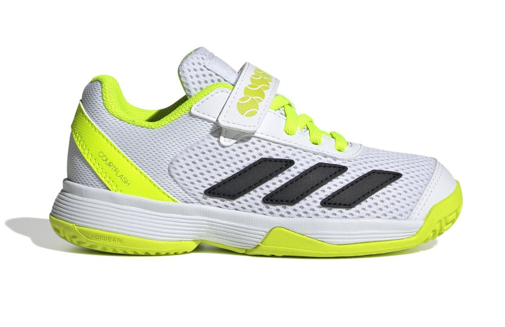 Детские Кроссовки теннисные Adidas Courtflash K - облачно-белое/сердце-черное/прозрачный лимонный